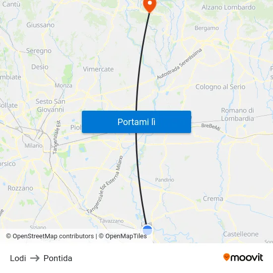 Lodi to Pontida map