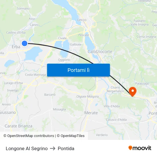 Longone Al Segrino to Pontida map