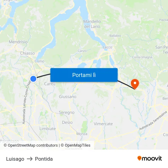 Luisago to Pontida map