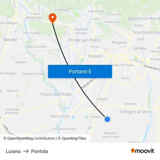 Lurano to Pontida map