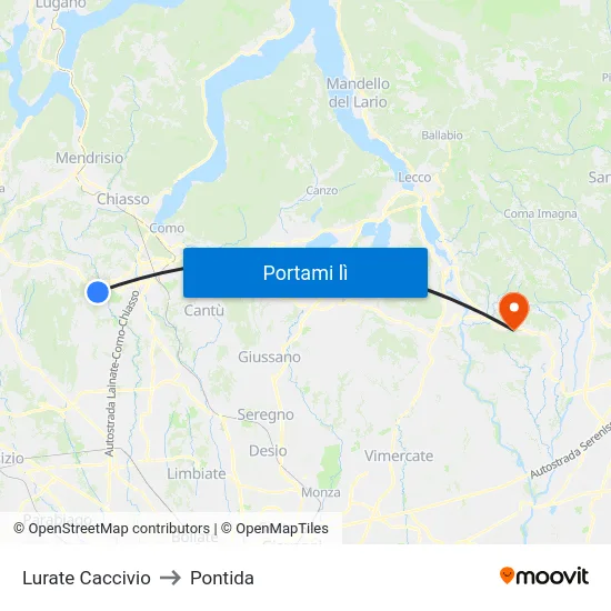 Lurate Caccivio to Pontida map