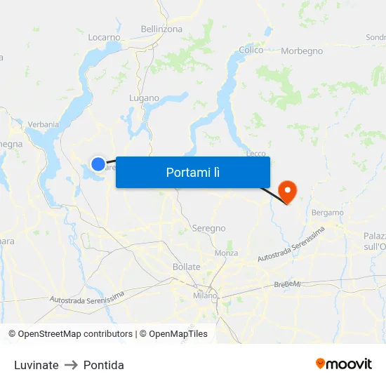 Luvinate to Pontida map