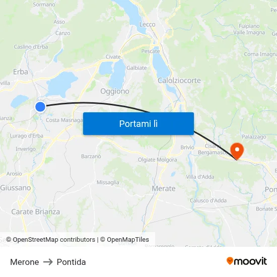 Merone to Pontida map