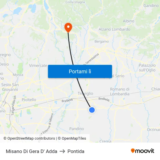 Misano Di Gera D' Adda to Pontida map