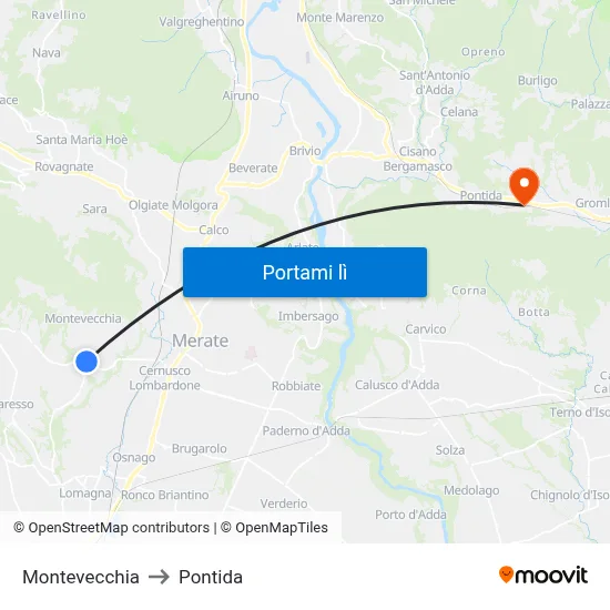 Montevecchia to Pontida map