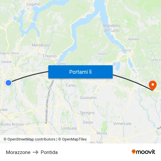 Morazzone to Pontida map