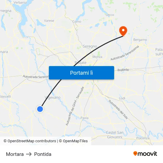 Mortara to Pontida map