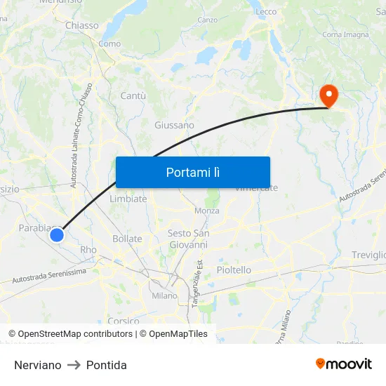 Nerviano to Pontida map