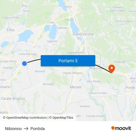 Nibionno to Pontida map