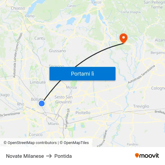 Novate Milanese to Pontida map