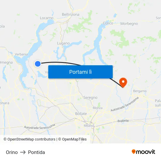 Orino to Pontida map