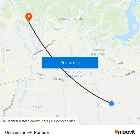 Orzivecchi to Pontida map