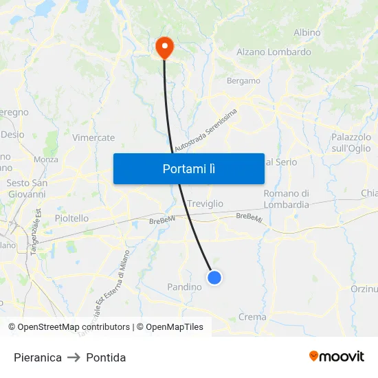Pieranica to Pontida map