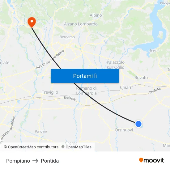 Pompiano to Pontida map