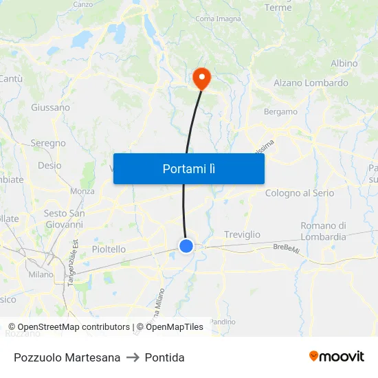 Pozzuolo Martesana to Pontida map