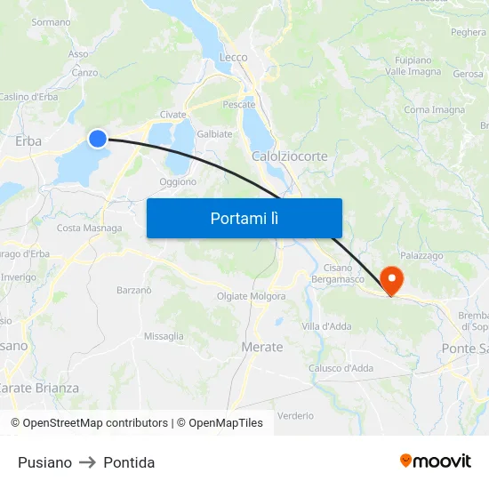 Pusiano to Pontida map