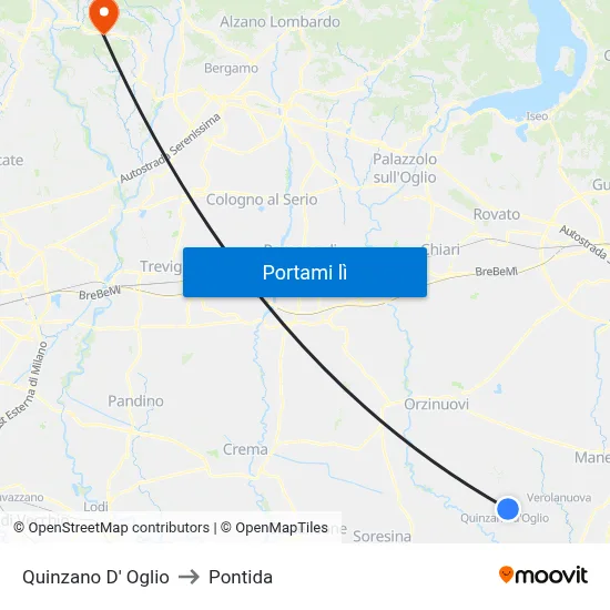 Quinzano D' Oglio to Pontida map