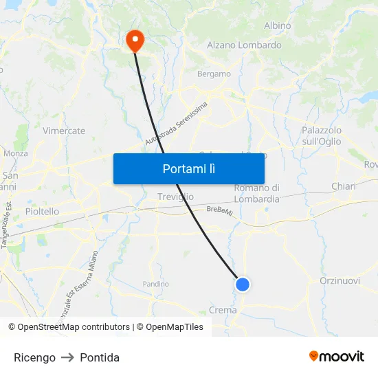 Ricengo to Pontida map
