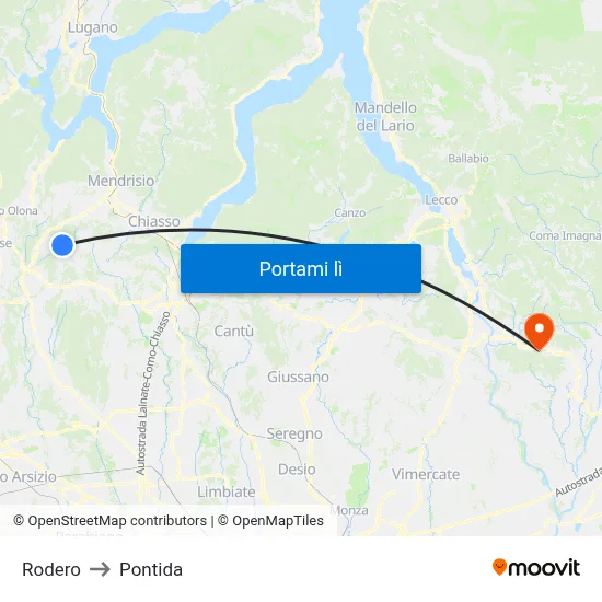 Rodero to Pontida map