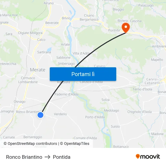 Ronco Briantino to Pontida map