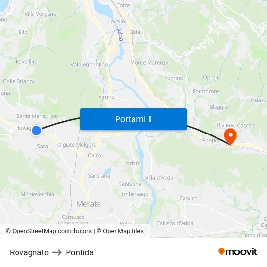 Rovagnate to Pontida map