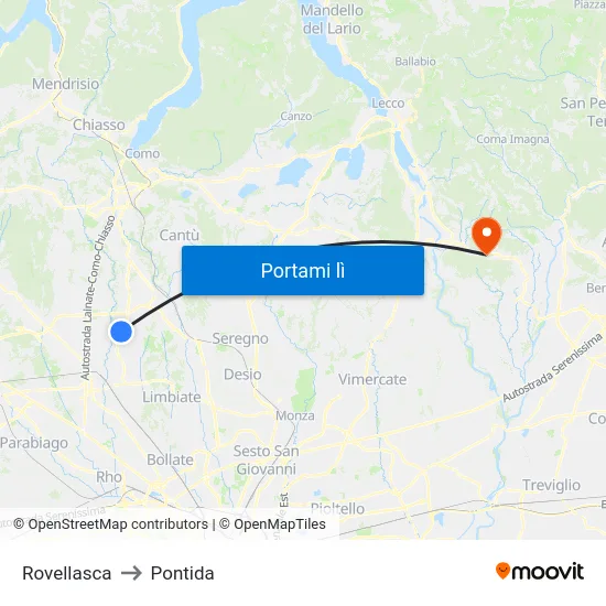Rovellasca to Pontida map