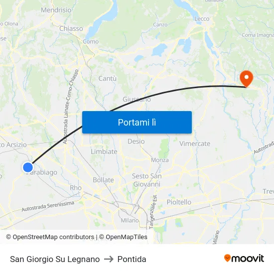 San Giorgio Su Legnano to Pontida map
