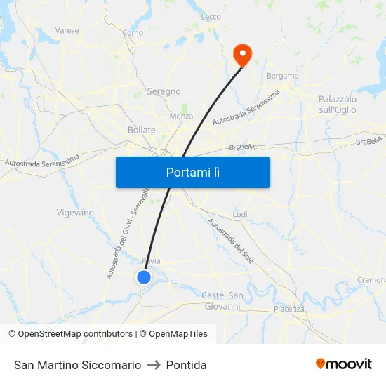 San Martino Siccomario to Pontida map