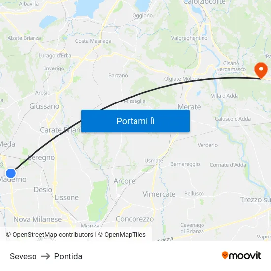 Seveso to Pontida map