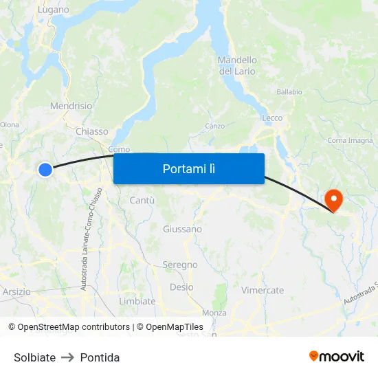 Solbiate to Pontida map