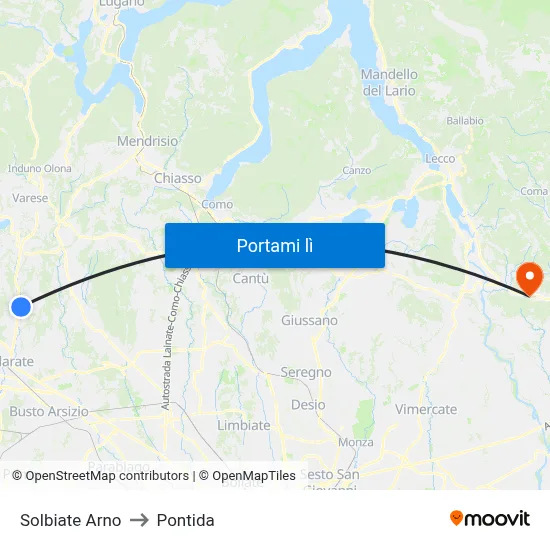 Solbiate Arno to Pontida map