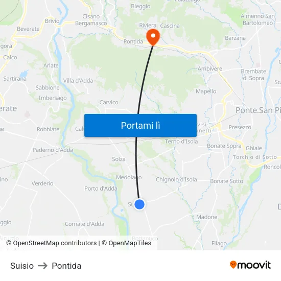 Suisio to Pontida map