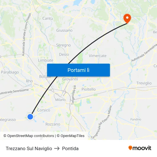 Trezzano Sul Naviglio to Pontida map