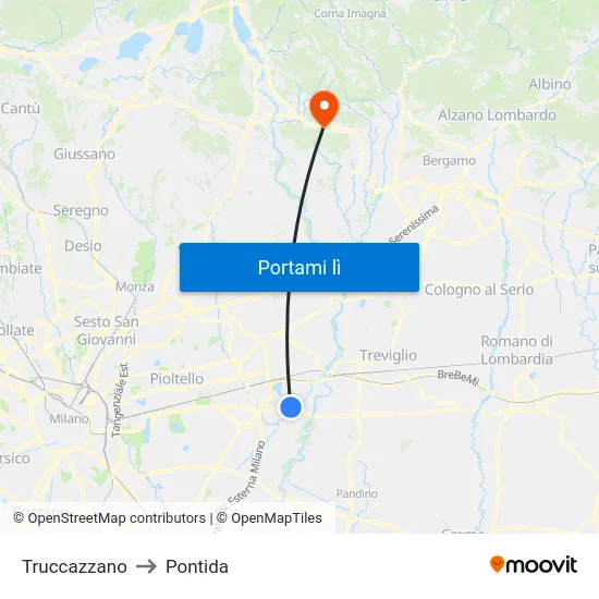 Truccazzano to Pontida map