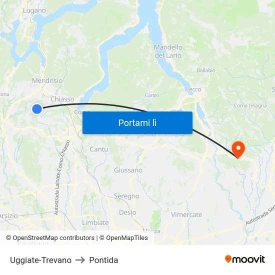 Uggiate-Trevano to Pontida map