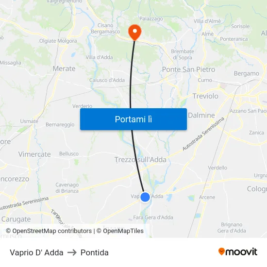 Vaprio D' Adda to Pontida map