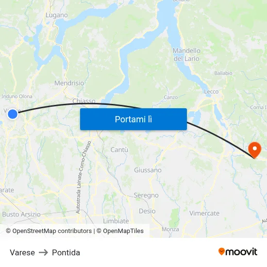 Varese to Pontida map