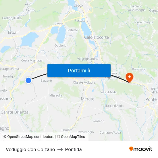 Veduggio Con Colzano to Pontida map