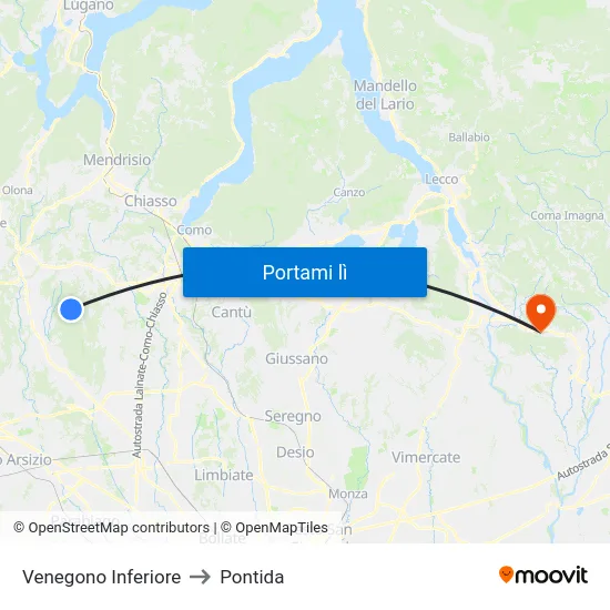 Venegono Inferiore to Pontida map