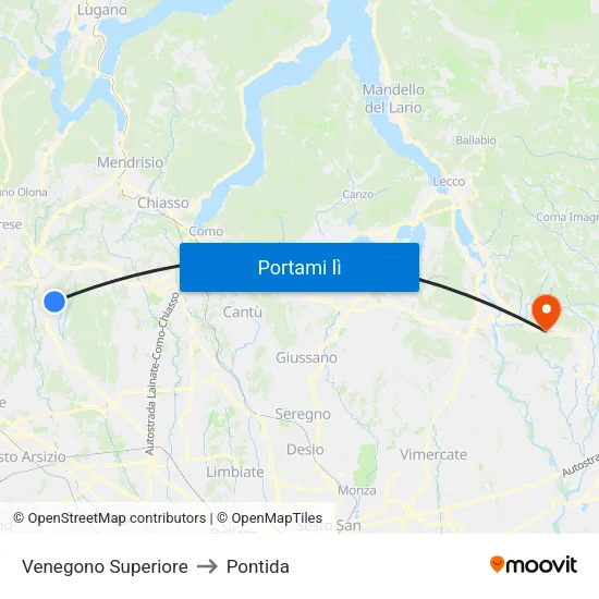 Venegono Superiore to Pontida map