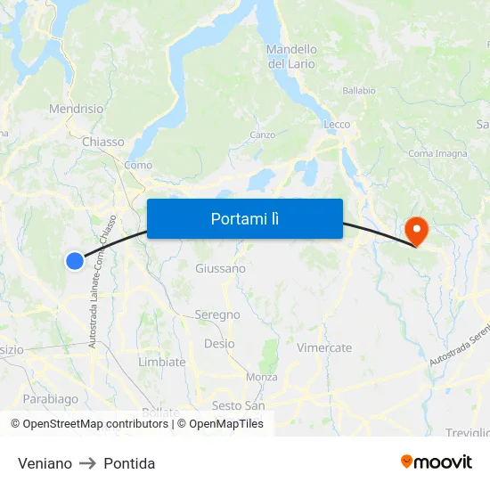 Veniano to Pontida map