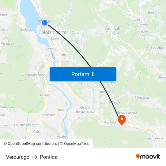 Vercurago to Pontida map