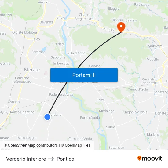 Verderio Inferiore to Pontida map