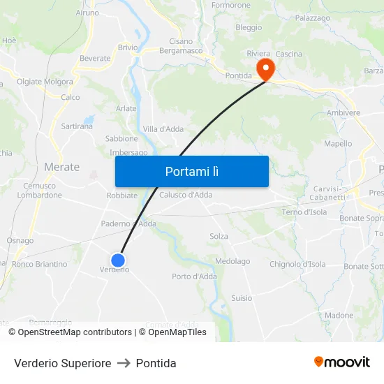 Verderio Superiore to Pontida map
