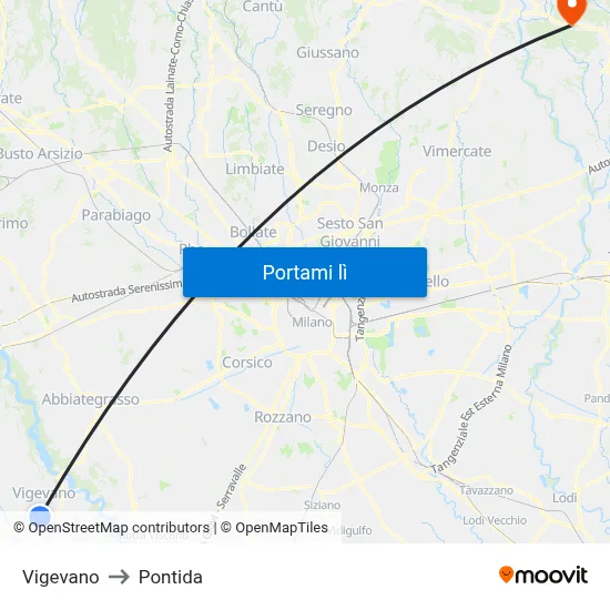 Vigevano to Pontida map