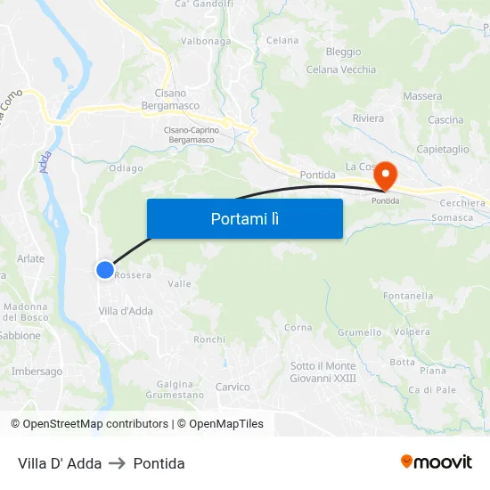 Villa D' Adda to Pontida map