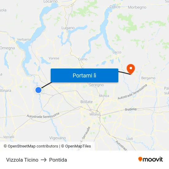 Vizzola Ticino to Pontida map