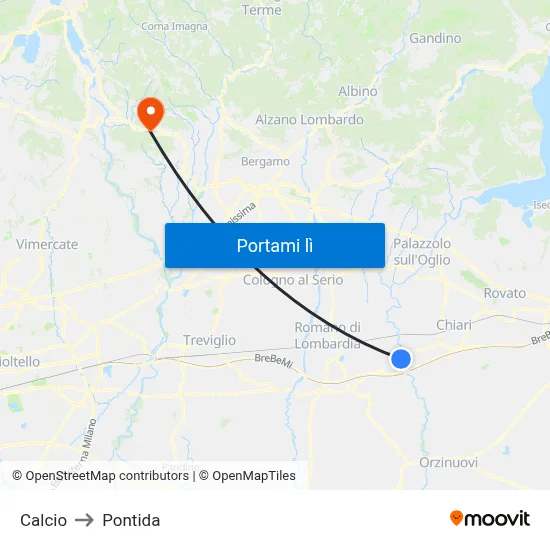 Calcio to Pontida map