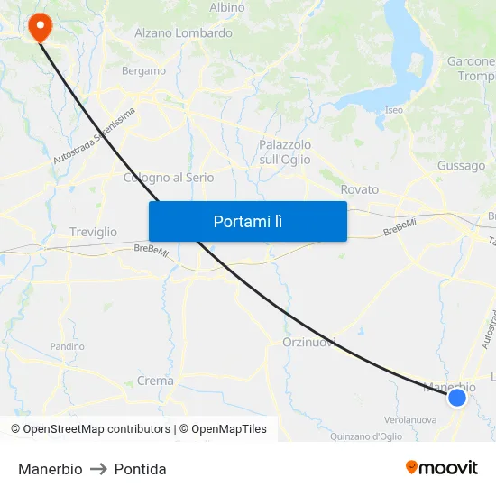 Manerbio to Pontida map