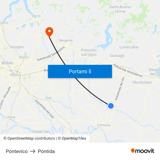 Pontevico to Pontida map